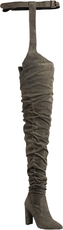 YIYA Slouch Over The Knee Boots for Women Suede Combat T-Tied Belt Thigh High Boots Sexy Pointed Toe High Heel Long Boots 9.5 Army Green