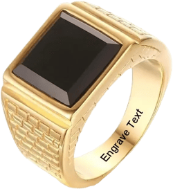 10K/14K/18K Gold Black Onyx Ring 10K Real Gold Rectangle Shaped Onyx Signet Ring Engraving Name Gift for Men