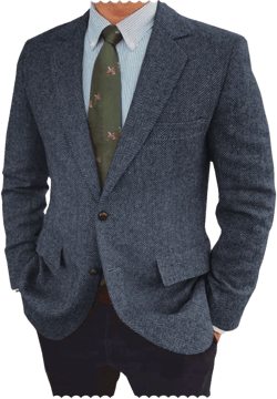 Men's Herringbone Blazer Jacket Slim Fit Notch Lapel Wool Blend Sports Coat XX-Small Light Navy