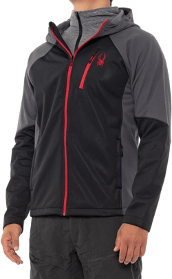 Spyder Men's Full Zip Hooded Soft Shell Jacket, Color Options Black/Grey Medium