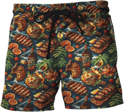 V-DECORPARKS Grill Party Men's Swim Trunks - BBQ Grill Hawaiian Shorts for Men, Men's Summer Bathing Shorts Set 23 X-Large Bbq_06