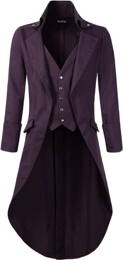 Mens Gothic Tailcoat Jacket Black Steampunk VTG Victorian High Collar Coat Small Purple Long