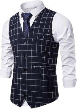 Waistcoat Formal Vest for Men Slim Fit Casual Plaid Business Vintage Mens Wedding Vest 3X-Large Dark Blue