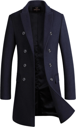 Men's Premium Wool Blend Double Breasted Long Pea Coat