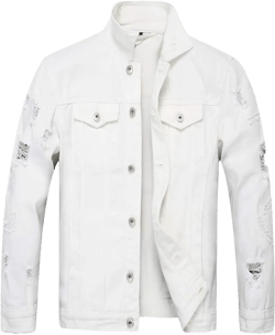 LZLER Men's Denim Jackets Distressed Destroyed Classic Vintage Slim Fit Ripped 2024 Fashion Trendy Trucker Jean Jackets X-Large White