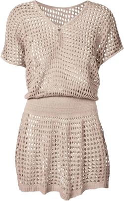 Wander Agio Womens Beach Tops Sexy Knit Cover Dresses Bikini Cover-ups Nets Short Skirt One Size Beige