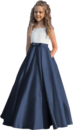 Satin Flower Girl Dress First Communion Dress Kids Wedding Ball Gowns Princess Party Girls Pageant Dress 4T Navy Blue