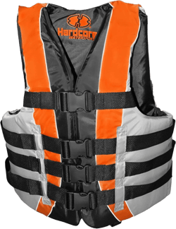 High-Performance Hardcore Adult Life Vest | USCG Approved Safety Flotation Device for Water Sports, Boating, and Outdoor Adventures | Fully Enclosed and Designed for Max Visibility Adult 4X/6X Neon Orange