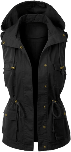 Womens Hooded Vest Jacke Casual Military Utility Sleeveless Drawstring Lightweight Hoodies Jacket with Pockets 4X-Large Black