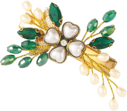 Heread Green Crystal Wedding Hair Clip Gold Pearl Hair Piece Barrette Leaf Bridal Hair Accessories for Women and Brides