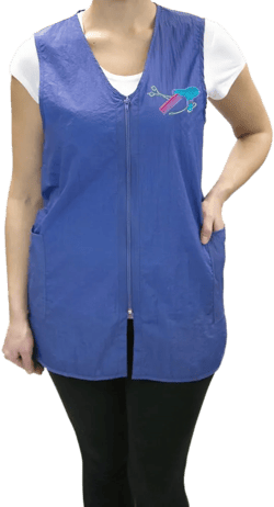 CHARLENE Long Zipper Stylist Vest with Personalization | High Fashion Hair Stylist Nylon Uniform | Water-Repellant Breathable Large Blue
