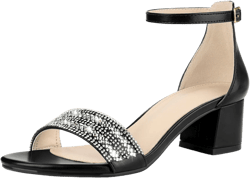 Allegra K Women's Rhinestone Ankle Strap Buckle Closure Chunky Heels Sandals Black 7.5