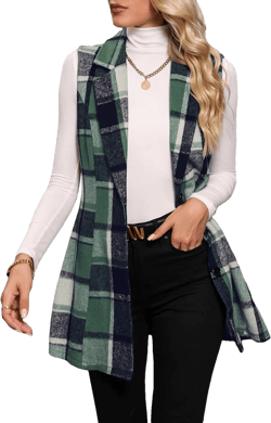 MakeMeChic Women's Plaid Vest Coat Casual Lapel Neck Button Front Sleeveless Blazer Jacket Outerwear X-Large Green