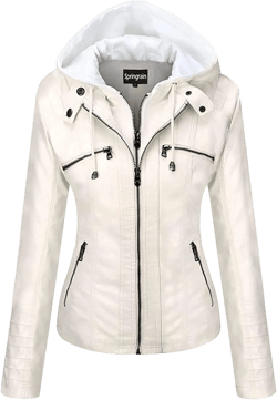 Springrain Women's Faux Leather Jacket Moto Biker Coat with Detachable Hood Motorcycle Jacket at Amazon Women's Coats Shop
