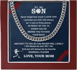 Personalized Baseball Necklace To My Son From Mom, Son Pendant Gifts From Dad to Baseball Player, Inspiration Jewelry Gift For My Son, Christmas Cuban Link Chain Necklaces Present for Men from Mum (Silver (Luxury Box with Led)) | Amazon.com