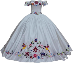Charro Mexican Quinceanera Dresses Theme Embroidered Satin Ball Gowns Dress Formal Women 2025 18 White