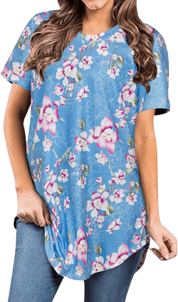 Ezcosplay Womens Tunic Tops Short Sleeve Summer Floral Print Casual Asymmetric Hem Tunic Shirts to Wear with Leggings
