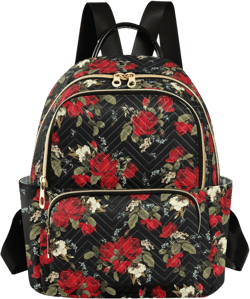 ALAZA Red Roses Black Women’s Backpack Purse Causal Daypack Work Travel College Business Trip Bag Shoulder Bag Medium