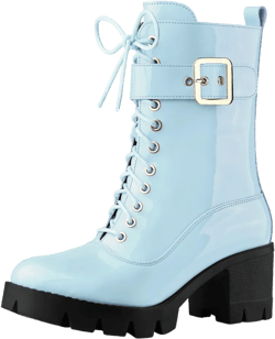 Allegra K Women's Zip Platform Lace Up Round Toe Chunky Heel Combat Boots Sky Blue 8