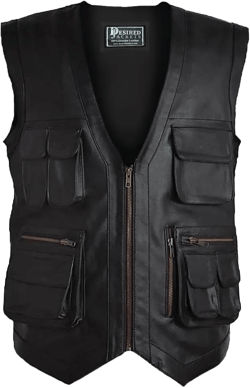 Men's J World's Chris Pratt Owen Grady Brown Vest JW Adventure Chris Pratt Motorcycle Leather Biker Vest 3X-Large Black