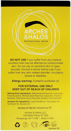 Arches and Halos Eyebrow and Lip Waxing Kit - Eyebrow Grooming - Facial Hair Removal Wax Kit with Strips, Cotton Pads, and Azulene Oil - 50 pc