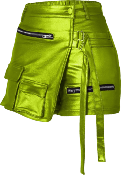 Women's Metallic Faux Leather Skorts High Waist Shiny Sexy Rave Mini Shorts Asymmetrical Cargo Skirt Shorts 2024 Green XX-Large