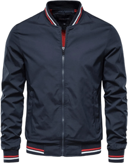 Men's Lightweight Jackets,Casual Stand Collar Windbreaker Jackets,Retro Zip Up Baseball Coat Medium Navy Blue