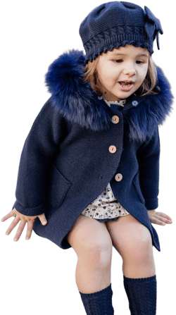 Navy Knitted Cardigan Jacket With Fur Hood 3813