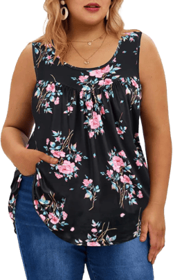 TIYOMI Plus Size Floral Tank Tops for Women Sleeveless Shirts Summer Tunic Tank Tops Flowy Camisoles XL-5XL 822-floral Black 4X-Large