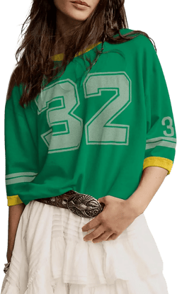 Cotton Oversized Graphic Print T Shirts for Women Color Block Number 32 T-Shirts 2024 Summer Casual Loose Tops X-Large Green