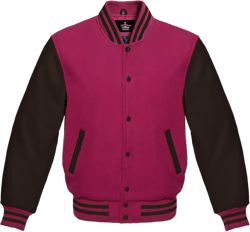 Varsity Jacket Baseball Letterman Bomber School Collage Of Pink Wool and Genuine Brown Leather Sleeves Medium Pink