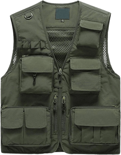 Pishon Men's Outdoor Work Safari Fishing Vest Quick Dry Casual Lightweight Travel Photo Cargo Vest with Multi Pockets, ArmyGreen, XX-Large
