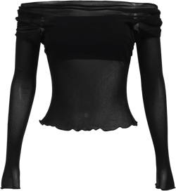 ABAFIP Women's Sheer Crop Top Ruched Ruffle Off Shoulder Mesh Cropped Long Sleeve Blouse Rave Tops at Amazon Women’s Clothing store