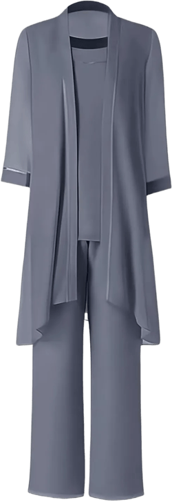 3 Pieces Chffon Mother of The Bride Pantsuits with Jackets Charcoal Formal Pant Suits for Women with Jacket Size 14