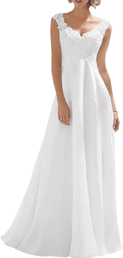 V Neck Wedding Dresses for Bride Long Sleeves Bridesmaid Dress for Women Lace Applique Long Tulle : Clothing, Shoes & Jewelry