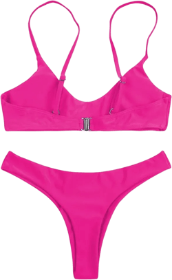 SherryDC Women's Solid Scoop Neck Push Up Padded Brazilian Thong Bikini Swimsuit Bathing Suit Rose Red X-Large