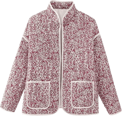 InterNos Women's Lightweight Quilted Cropped Puffer Jacket Floral Printed Patchwork Cardigan Coat Small Pink