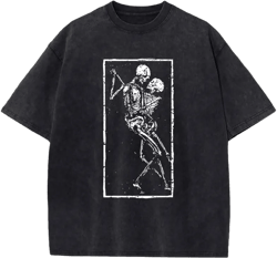 Oversized Graphic Tees for Women Black Vintage Skeleton Skull Shirts Cotton Baggy Crew Neck T Shirt Grunge Loose Tops X-Large Dance Black