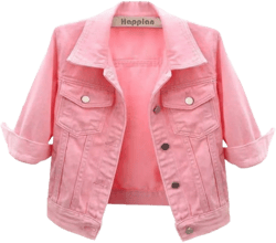 happlan Women's 3/4 Sleeve Short Denim Jacket Lapel Button Down Cropped Trucker Jean Jackets Coats