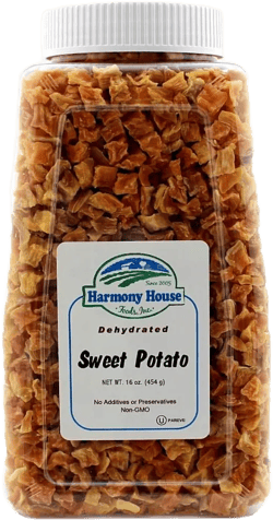 Harmony House Foods Dried Sweet Potato, diced (19.5 oz, Quart Size Jar) for Cooking, Camping, Emergency Supply, and More