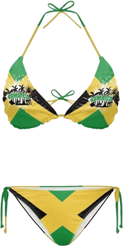 Women Bikini Sets Two Piece High Waisted Swimsuit V Neck Halter String Bathing Suit Triangle Bikini Bottoms Large Jamaican Flag Palm Tree Print