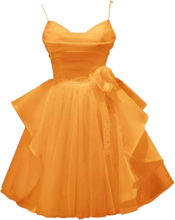 Spaghetti Strap Tulle Homecoming Dresses Short Prom Dresses V Neck A Line Beaded 3D Flowers Cocktail Gown Orange 6