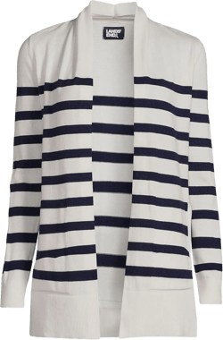 Lands' End Womens Cotton Long Sleeve Open Cardigan Sweater Ivory Placed Stripe Regular X-Large