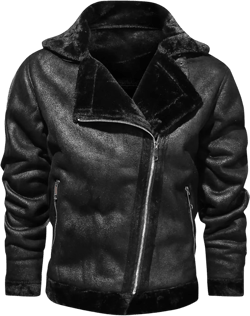 Maiyifu-GJ Men's Faux Leather Fleece Jacket Winter Warm Motorcycle Fur Vintage Coat Retro Suede Motorcycle Bomber Jackets