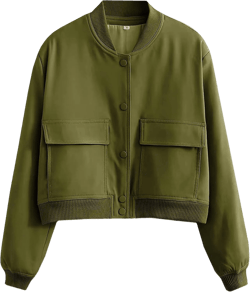 Faleave Women's Cropped Bomber Jacket Casual Street Button Down Varsity Jacket with Two Big Pockets