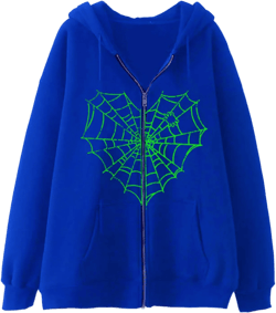 Spider Web Love Heart Hoodie Men Women, Full Zip Up Graphic Print Y2k Hoodies Oversized Jackets Style22 3X-Large