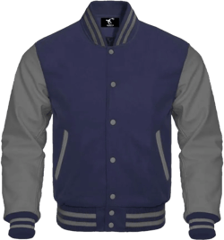 Men's Bomber Varsity Jacket Letterman Baseball Jacket Wool body and Cowhide Leather Sleeves XXS-5XL XX-Small Navy Grey