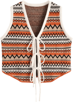 MakeMeChic Women's Striped V Neck Tie Front Sleeveless Knit Cropped Sweater Vest Top Medium Orange