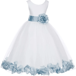 Ivory Formal Girl Dress Teal Blue Maroon Red Eggplant Clover Green Coral 814T Ivory / Fog Blue Small