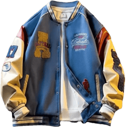 Unisex Varsity Jacket, Winter Jackets for Men and Women Streetwear Bomber Coats Large Blue